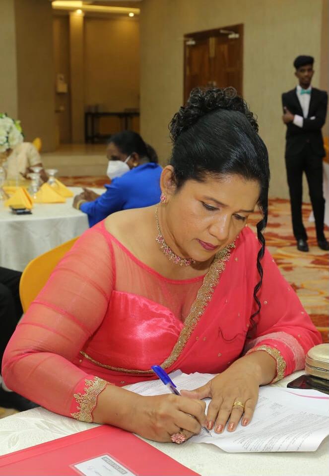 Nilmini at work on embroidery