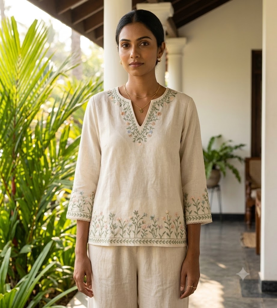 Floral Linen Button Top