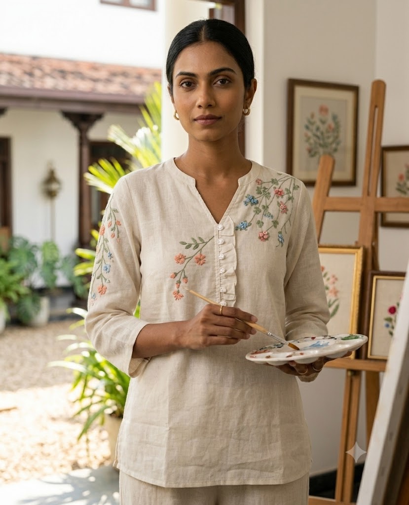 Floral Linen Button Top